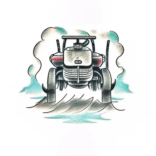A sketch-style tattoo of a tractor plowing a field tattoo design idea
