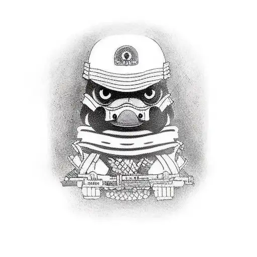 rubber ducky with army helmet tattoo design idea