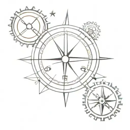 Compass and Clock gears forming tattoo design idea
