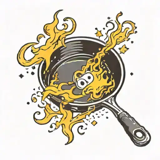 A playful tattoo of a pixelated frying pan with flames coming out, representing the client's love for both technology and cooking tattoo design idea