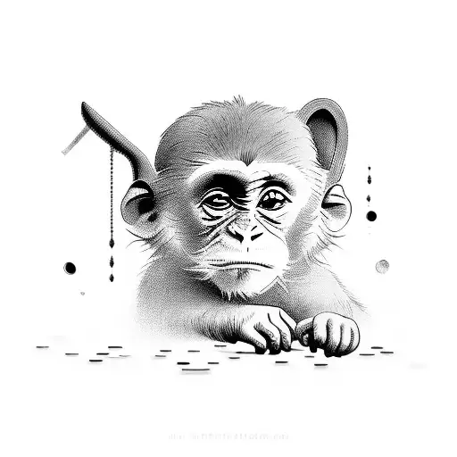 A playful scene with three monkeys engaged in activities that reflect your interests and passions tattoo design idea