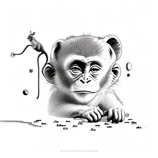 A playful scene with three monkeys engaged in activities that reflect your interests and passions tattoo design idea