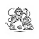 A playful scene with three monkeys engaged in activities that reflect your interests and passions tattoo design idea