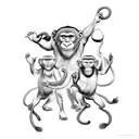 A playful scene with three monkeys engaged in activities that reflect your interests and passions tattoo design idea