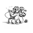 A playful scene with three monkeys engaged in activities that reflect your interests and passions tattoo design idea