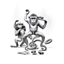 A playful scene with three monkeys engaged in activities that reflect your interests and passions tattoo design idea