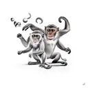 A playful scene with three monkeys engaged in activities that reflect your interests and passions tattoo design idea