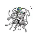 A playful scene with three monkeys engaged in activities that reflect your interests and passions tattoo design idea