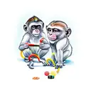 A playful scene with three monkeys engaged in activities that reflect your interests and passions tattoo design idea