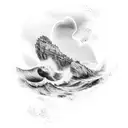 A powerful wave crashing against a heart-shaped rock formation, representing the client's passion and bravery in facing life's challenges tattoo design idea