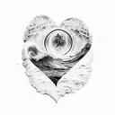 A powerful wave crashing against a heart-shaped rock formation, representing the client's passion and bravery in facing life's challenges tattoo design idea