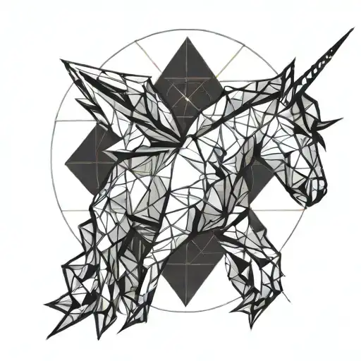 origami unicorn coming out of a black hole tattoo design idea