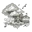 clouds floating musical notes floating island tattoo design idea