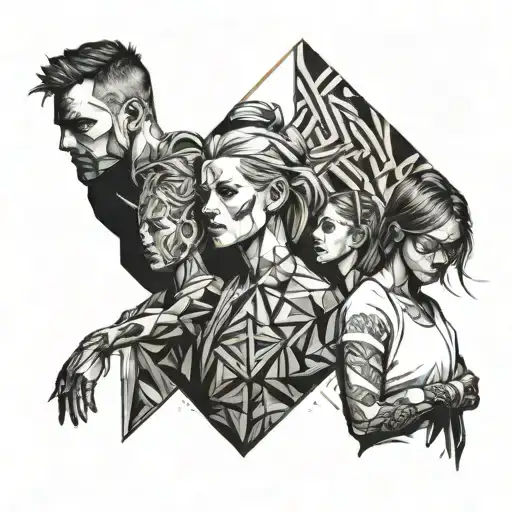 grunge family posing tattoo design idea