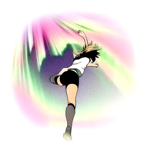 A volleyball player diving for a ball in front of a stunning aurora borealis background tattoo design idea