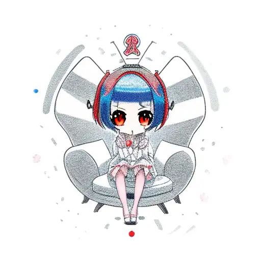 anime girl sitting on a throne with red eyes tattoo design idea