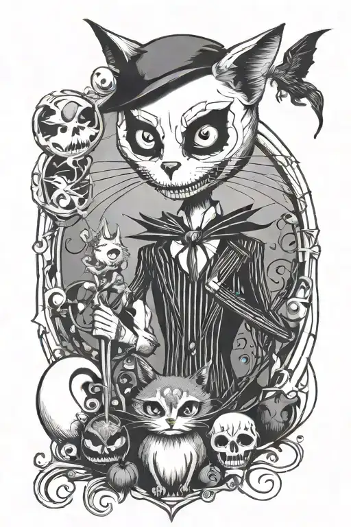 katze, Rabe, Gothic, Mystik, jack skellington, Nightmare bevor Christmas, corbes bride, Tim Burton, banksy tattoo design idea