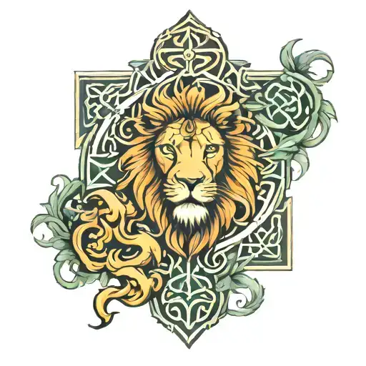 celtic cross lion heds  tattoo design idea