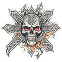 celtic cross on fire scull red and black tattoo design idea