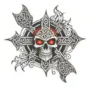 celtic cross on fire scull red and black tattoo design idea