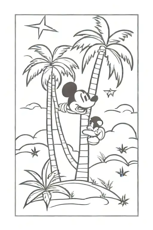 palm tree and mickey mouse tattoo design idea