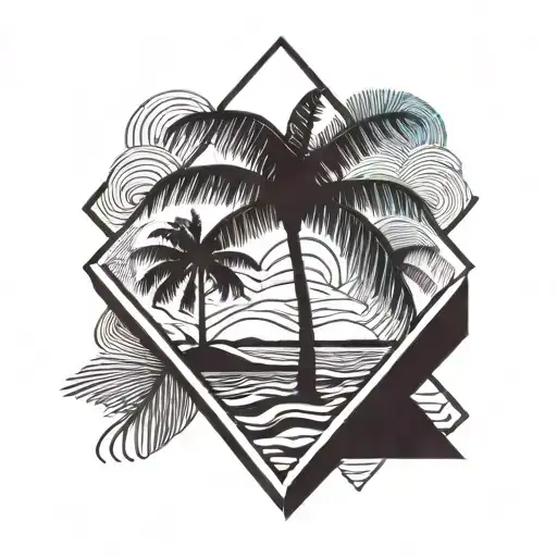 palm tree and waves in triangle tattoo design idea