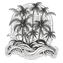 palm trees and waves tattoo design idea