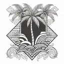 palm trees and waves tattoo design idea
