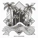 palm trees and waves tattoo design idea
