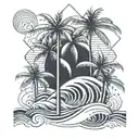 palm trees and waves tattoo design idea
