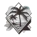 palm tree and waves in triangle tattoo design idea