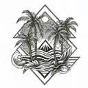 palm tree and waves in triangle tattoo design idea