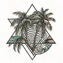 palm tree and waves in triangle tattoo design idea