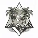 palm tree and waves in triangle tattoo design idea