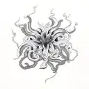 medusa black ink, spider lilies in red ink tattoo design idea
