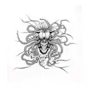 medusa black ink, spider lilies in red ink tattoo design idea