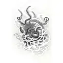 medusa black ink, spider lilies in red ink tattoo design idea