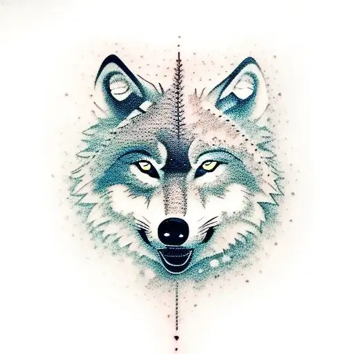 wolf with a woodland, a snow tiger and a cross tattoo design idea