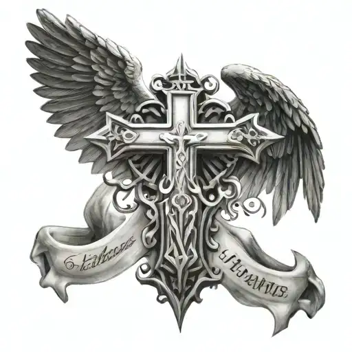 Cross with wings and verse Philippians 4:13 tattoo design idea