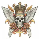 Cross angel wings crown tattoo design idea
