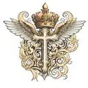 Cross angel wings crown tattoo design idea