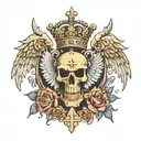 Cross angel wings crown tattoo design idea