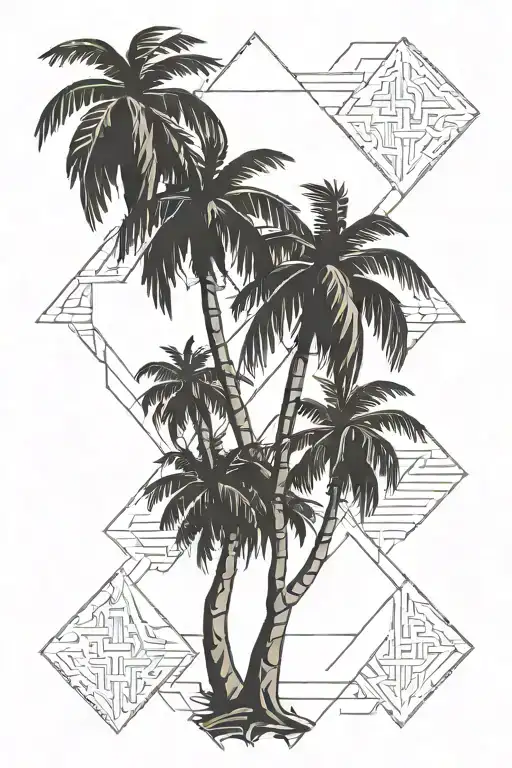 palm tree with three roots in the underground tattoo design idea
