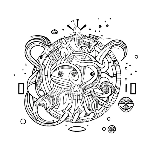 cranio com ondas do mar um farol iluminando raios caindo  tattoo design idea