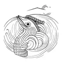 cranio com ondas do mar um farol iluminando raios caindo  tattoo design idea