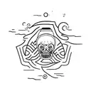 cranio com ondas do mar um farol iluminando raios caindo  tattoo design idea