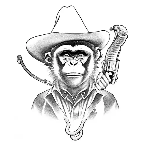 monkey holding banana as a gun with cowboy hat tattoo design idea