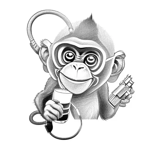 monkey holding banana as a gun with cowboy hat tattoo design idea