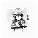 monkey holding banana as a gun with cowboy hat tattoo design idea