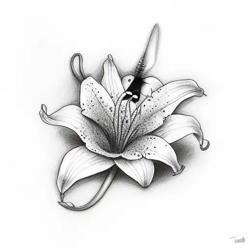 Swallow Bird and Lily flower tattoo design idea